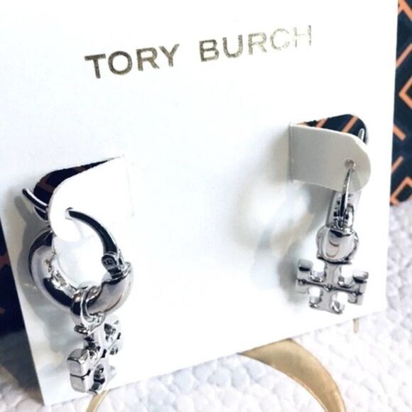 NWOT Tory Burch Silver T , Hoop Earrings - Picture 4 of 5